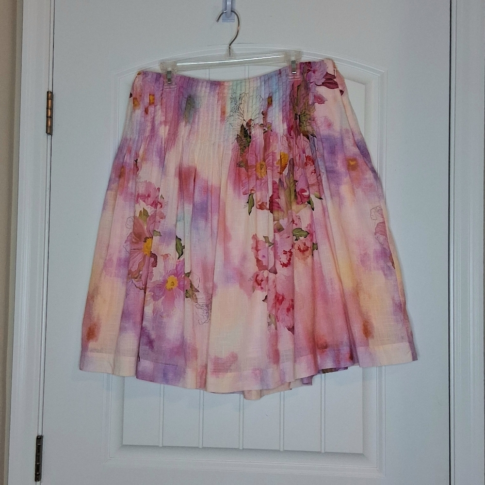 By Anthropologie Low Rise Multicolor Watercolor Cotton Knee Length Skirt Large - Picture 2 of 10